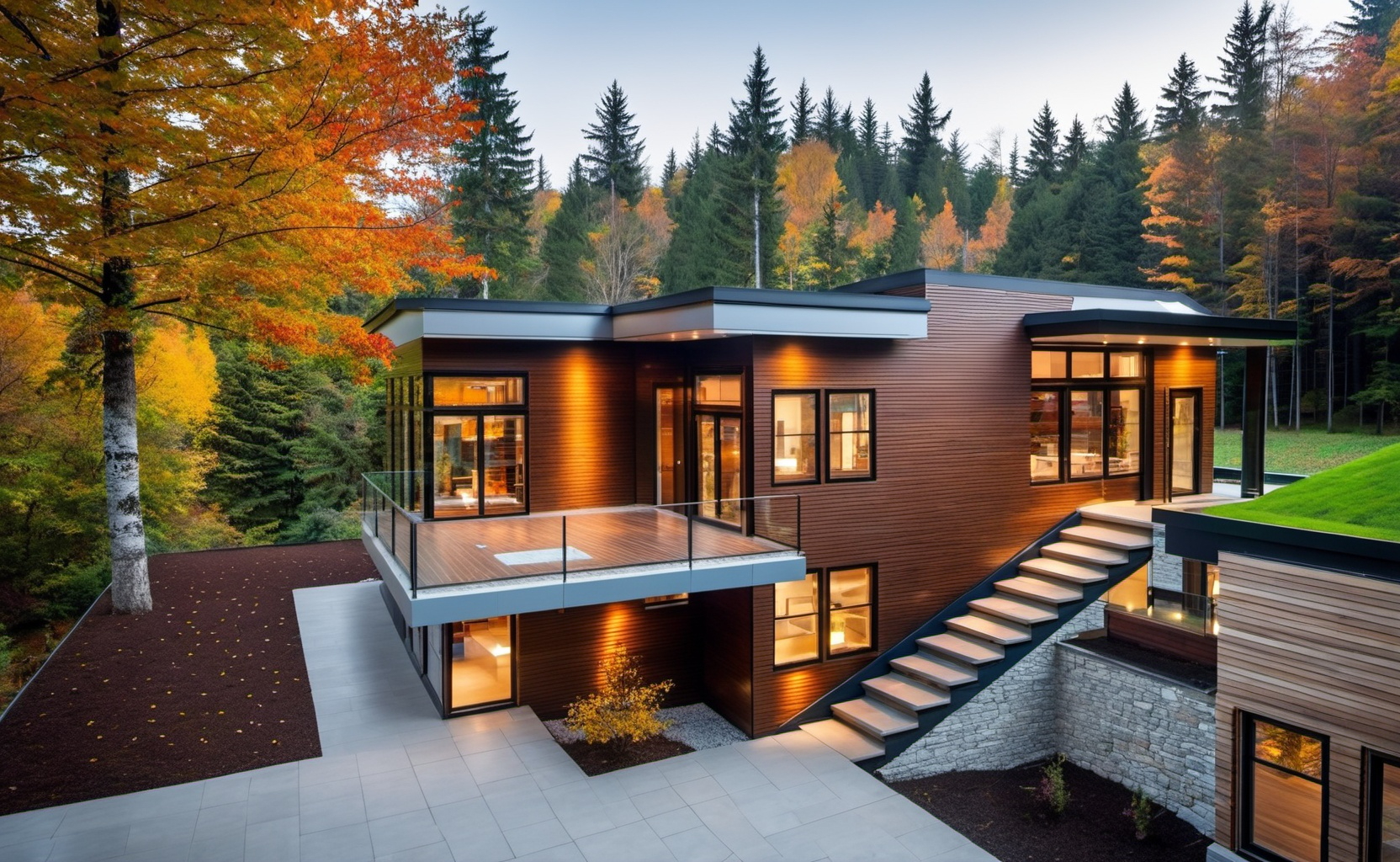 2024-07-15 20-48-08 - modern design with large windows, siding building, during autumn in forest (1)